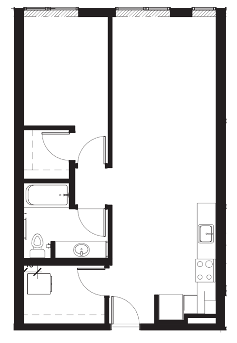 a small floor plan of a room with a bedroom and a bathroom